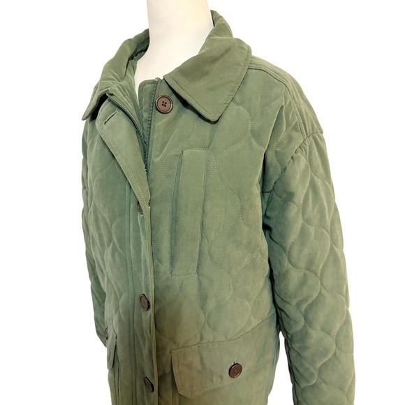 Ricki's Olive Green Quilted Barn Coat‎ Size Medium Jacket Button Down - Picture 6 of 12